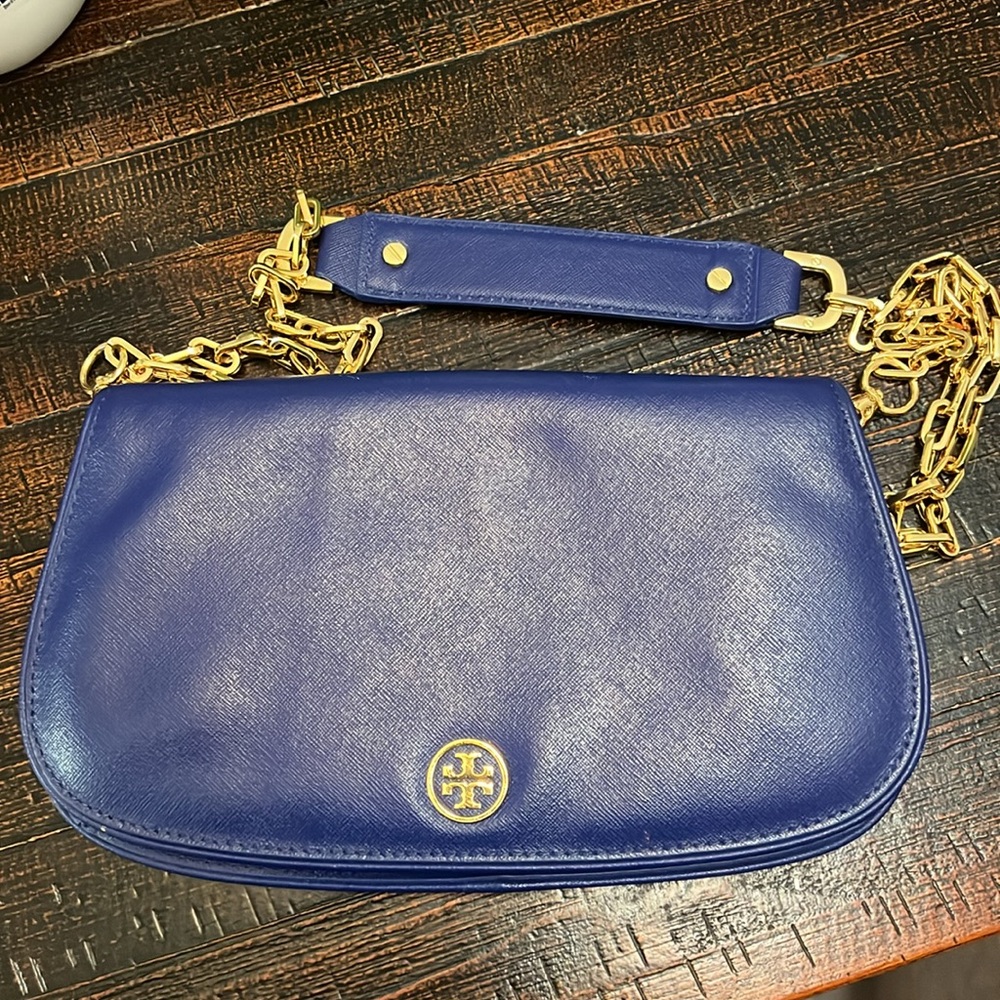 Tory Burch Blue Shoulder Bag with Gold Chain